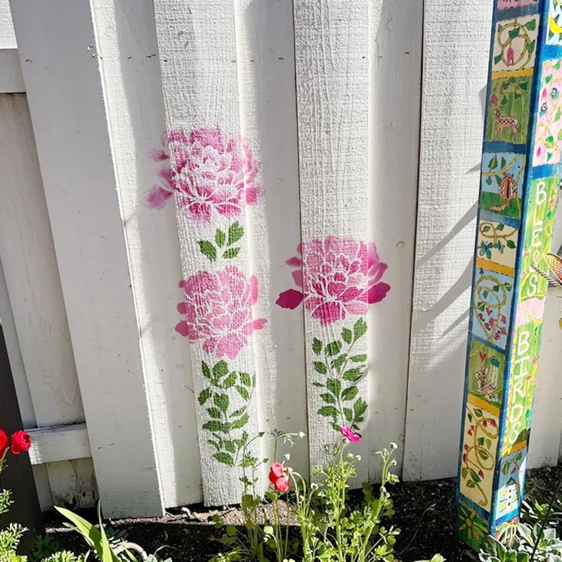 MYJMN Large Flower Fence Stencils for Painting Outdoors Garden Extra Fence Peony Lace Floral Stencil Templates on Wood Furniture Wall Mural (fence10) - Image 2